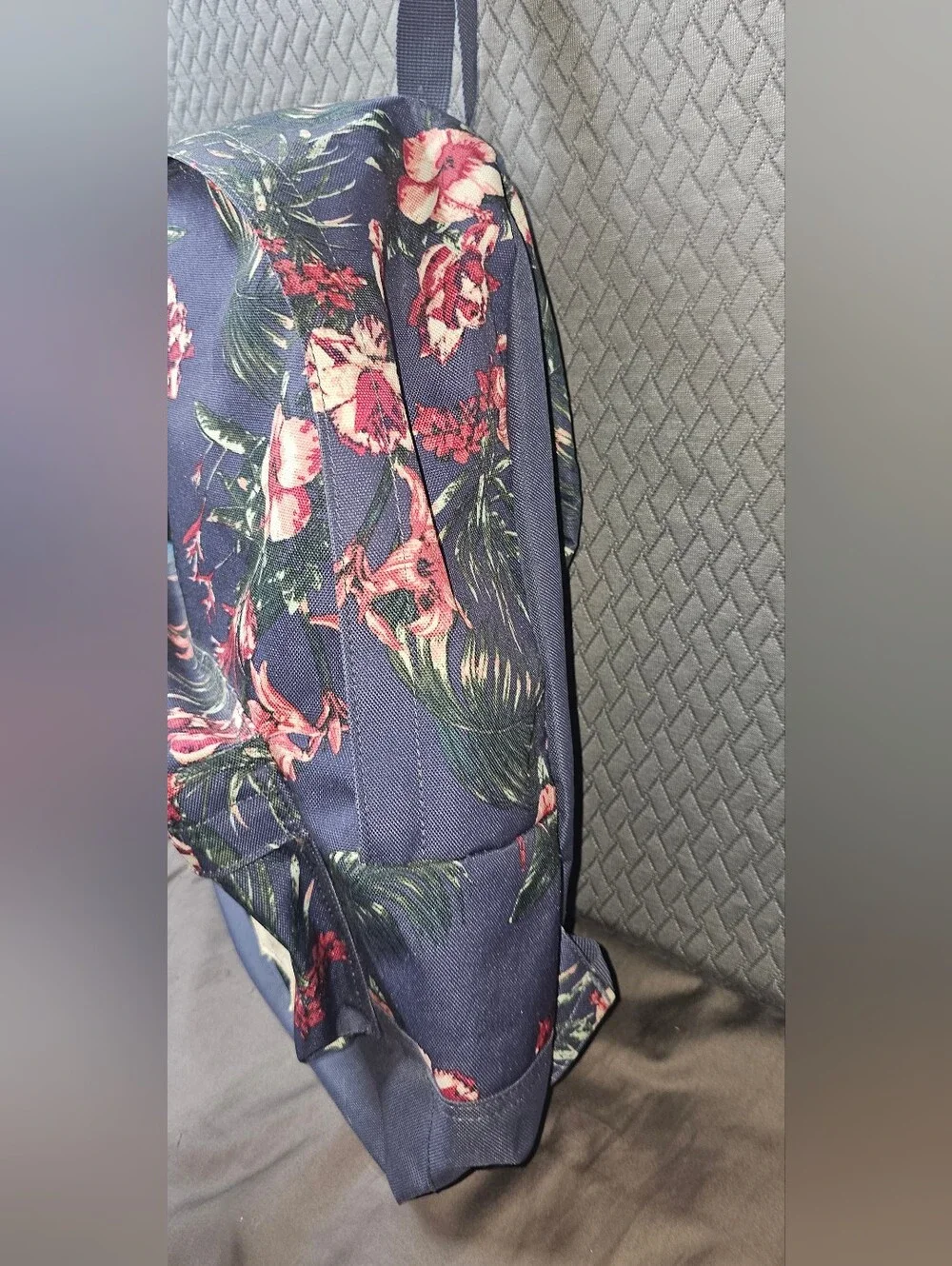 Roxy Canvas Navy Backpack with Pink Hibiscus